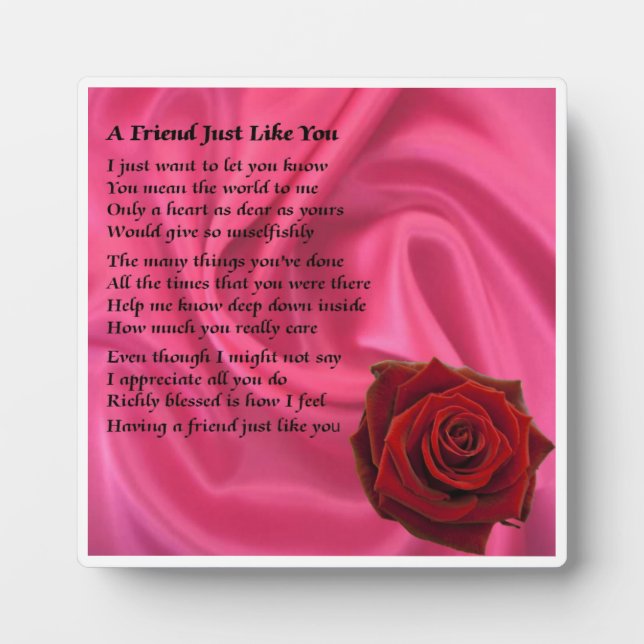 Friend Poem Plaque  -  Pink Silk & Rose  Design (Front)