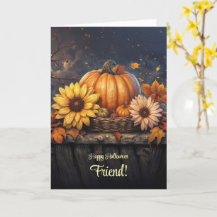 Friend Pretty Happy Halloween with Fall Flowers Card