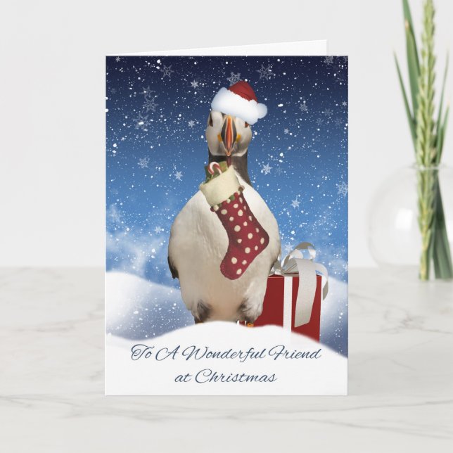 Friend Puffin Christmas Greeting Card (Front)