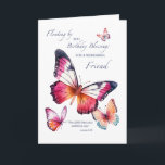 Friend Religious Birthday Watercolor Butterflies Card<br><div class="desc">A lovely mix of pink, orange, and purple watercolor butterflies drift across a clean white background, creating a soft and feminine design. The front reads “Birthday Blessings for a Wonderful Friend, ” with the comforting scripture verse “The LORD bless you and keep you. — Numbers 6:24” centred beneath. This card...</div>