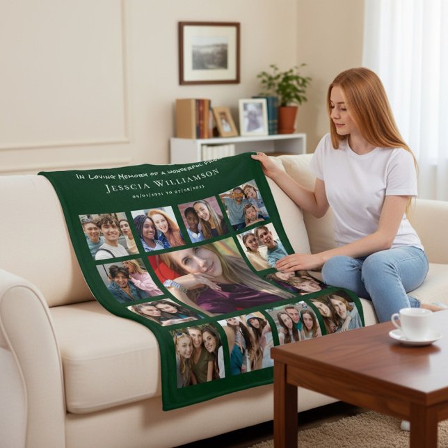 Friend Remembrance Collage Green Fleece Blanket (Creator Uploaded)