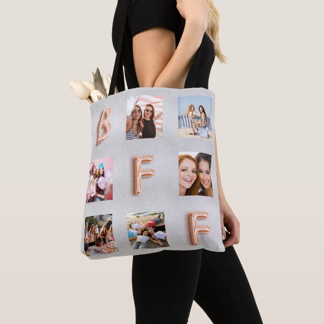 Friend silver rose gold photo collage tote bag (Close Up)