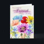 Friend Watercolor Wild Flowers Birthday Card<br><div class="desc">Pretty Watercolor garden flowers pansies daisies in various colours,  all the flowers were originally hand painted by myself. A sweet card that is perfect for any lady.</div>