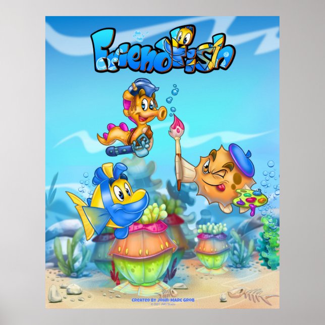 FriendFish mignon dessin animé poster de poisson (Devant)