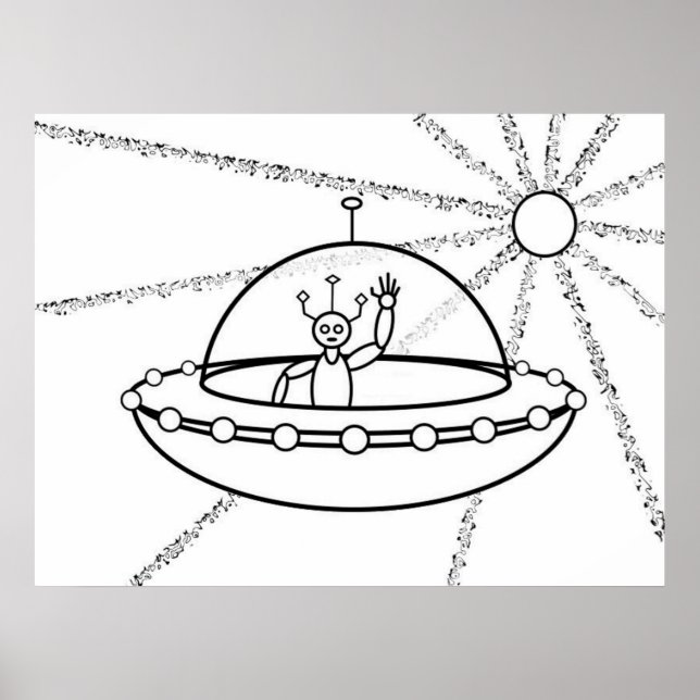 Friendly Alien in a Flying Saucer Poster (Front)