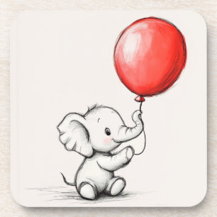 Friendly Baby Elephant with Red Balloon Coaster