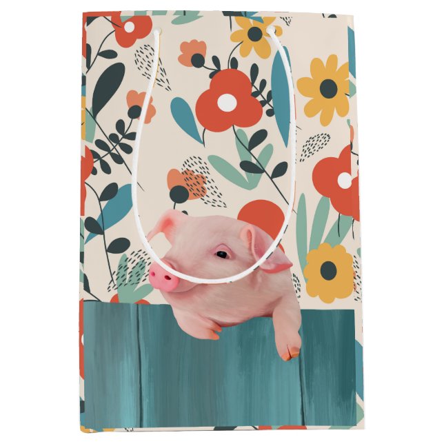 Friendly Baby Pig | Cute Baby Animal Medium Gift Bag (Front)