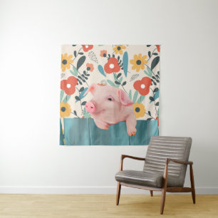 Friendly Baby Pig Cute Baby Animal Tapestry