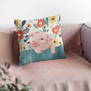 Friendly Baby Pig Cute Baby Animal Throw Pillow