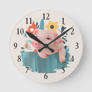 Friendly Baby Pig Cute Baby Animals Round Clock
