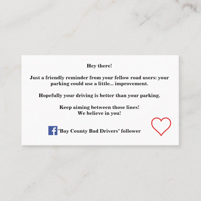 (Friendly) Bad Parking Calling Cards (Front)
