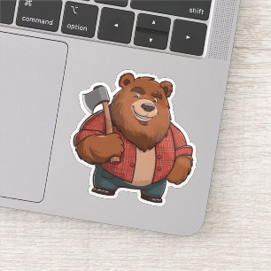 Friendly Bear Red Plaid Shirt & Axe Lumberjack