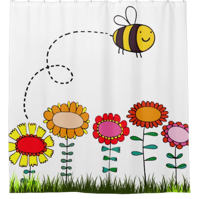 Friendly Bee Flying Above the Flowers on White (Front)