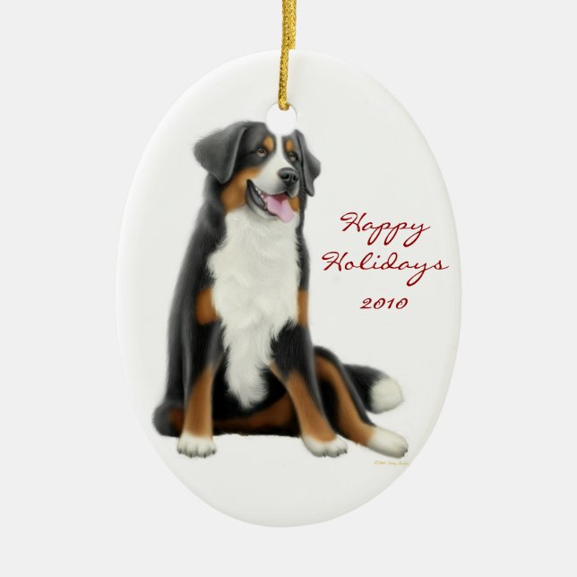 Friendly Bernese Mountain Dog Holiday Ornament (Front)