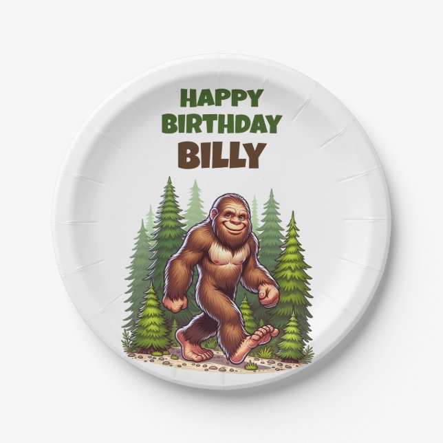 Friendly Bigfoot Birthday Paper Plate (Front)