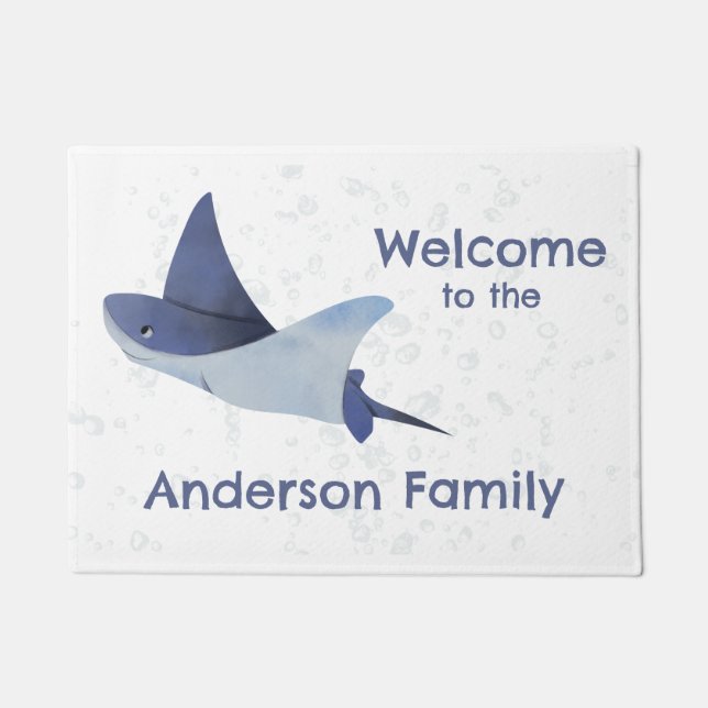 Friendly Blue Stingray Doormat (Front)