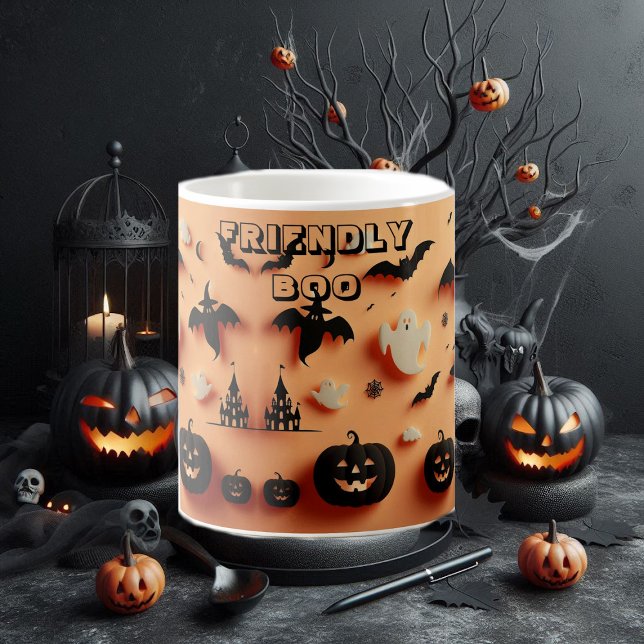 Friendly Boo Orange Halloween Ghost Jack Black Bat Magic Mug (Friendly Boo Orange Halloween Ghost Jack Black Bat Color Morph Mug)