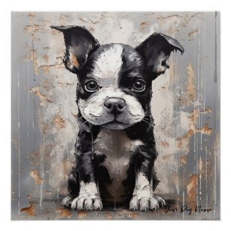 Friendly Boston Terrier Puppy Dogs  005 - Raimon P Poster