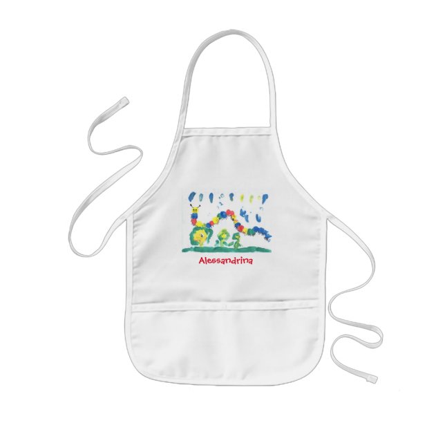 Friendly Bright Caterpillar with Custom Name Kids Apron (Front)