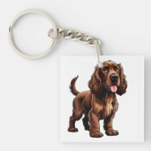 Friendly Brown Field Spaniel Cartoon Keychain