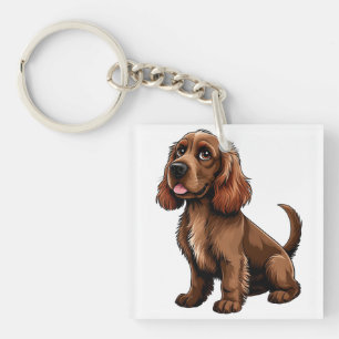 Friendly Brown Field Spaniel Cartoon Keychain
