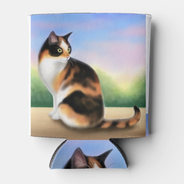 Friendly Calico Cat Can Cooler (Front)
