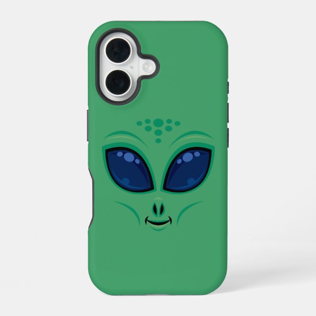 Friendly Cartoon Alien Face iPhone 16 Case (Back)