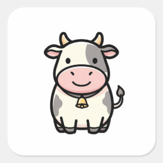 Friendly Cow – Cute Kawaii Animal Illustration Square Sticker
