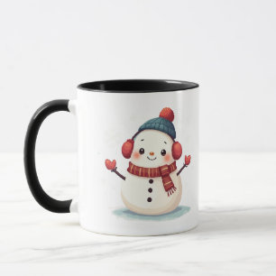 Friendly Cozy Kawaii Snowman Snowflake Design Mug