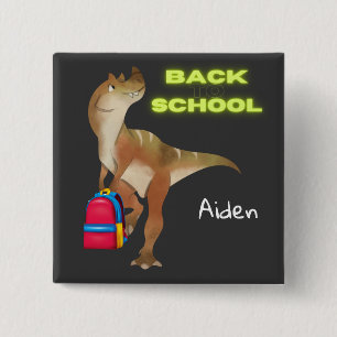Friendly Dinosaur with Backpack "Back to School"   2 Inch Square Button
