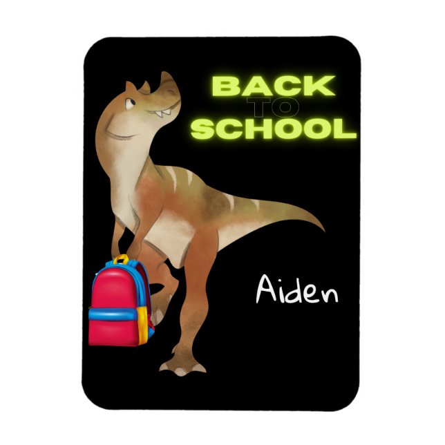 Friendly Dinosaur with Backpack "Back to School"   Magnet (Vertical)