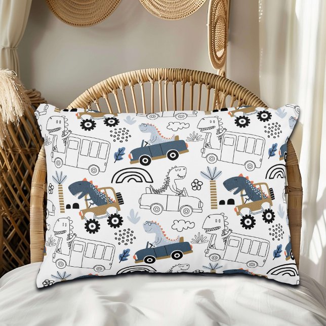 Friendly Dinosaurs in Cars Pattern Accent Pillow (Creator Uploaded)