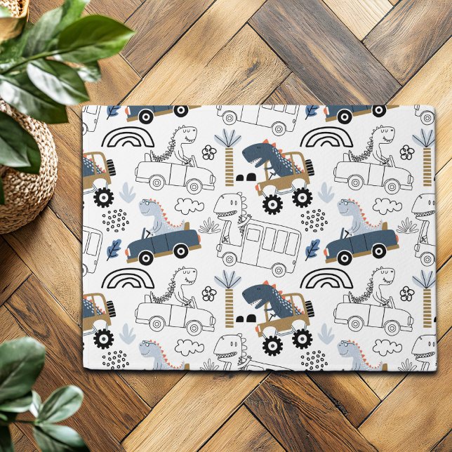 Friendly Dinosaurs in Cars Pattern Doormat (Creator Uploaded)
