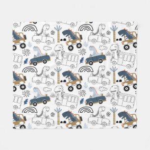Friendly Dinosaurs in Cars Pattern Fleece Blanket