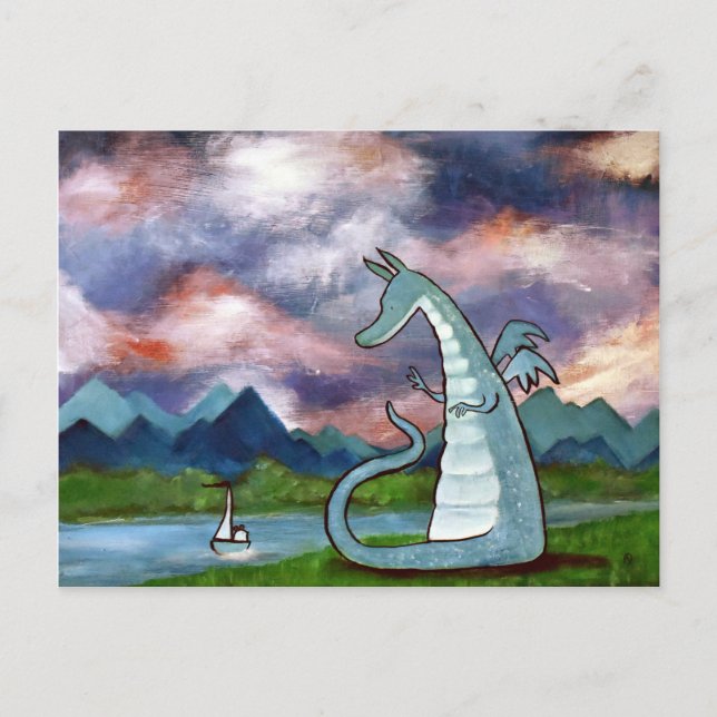 Friendly Dragon Art Postcard Cute Whimsical (Front)