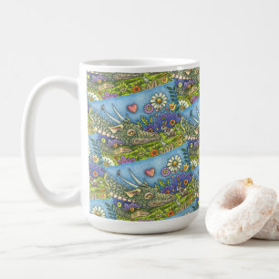 FRIENDLY EASTER DRAGON ON BUNNY TRAIL Cute Fantasy Coffee Mug