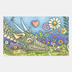 FRIENDLY EASTER DRAGON ON BUNNY TRAIL Cute Fantasy Sticker