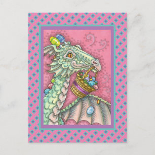 FRIENDLY EASTER EGG DRAGON, CUTE FANTASY HOLIDAY POSTCARD