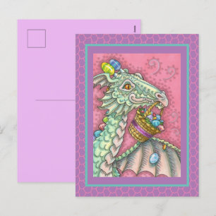 FRIENDLY EASTER EGG DRAGON, CUTE FANTASY HOLIDAY POSTCARD