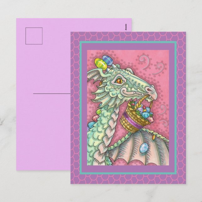 FRIENDLY EASTER EGG DRAGON, CUTE FANTASY HOLIDAY POSTCARD (Front/Back)