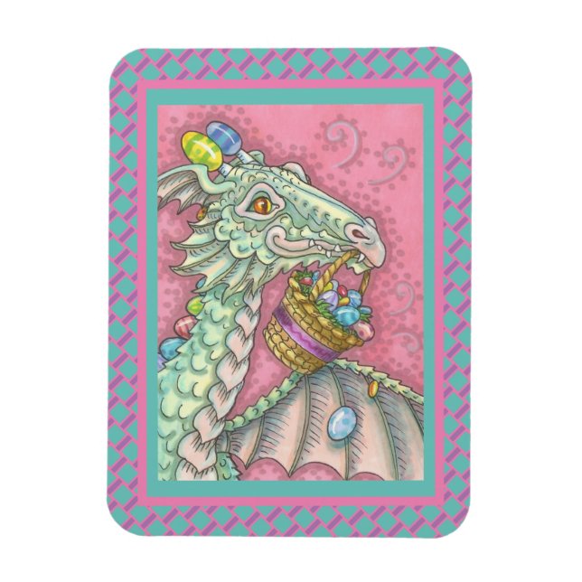 FRIENDLY EASTER EGG DRAGON, SPRING FANTASY MAGNET (Vertical)