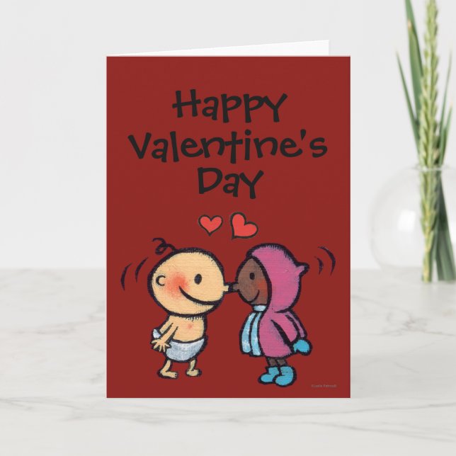 Friendly Eskimo Nose Kisses Kids Holiday Card (Front)