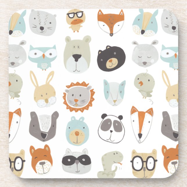 Friendly Faces | Cute Animal Portraits Coaster (Front)
