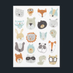 Friendly Faces | Cute Animal Portraits Postcard<br><div class="desc">This watercolor print features cute animal faces | By June Erica Vess</div>