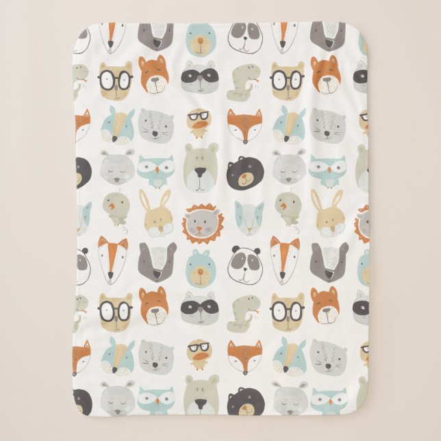 Friendly Faces | Cute Animal Portraits Sherpa Blanket (Front)