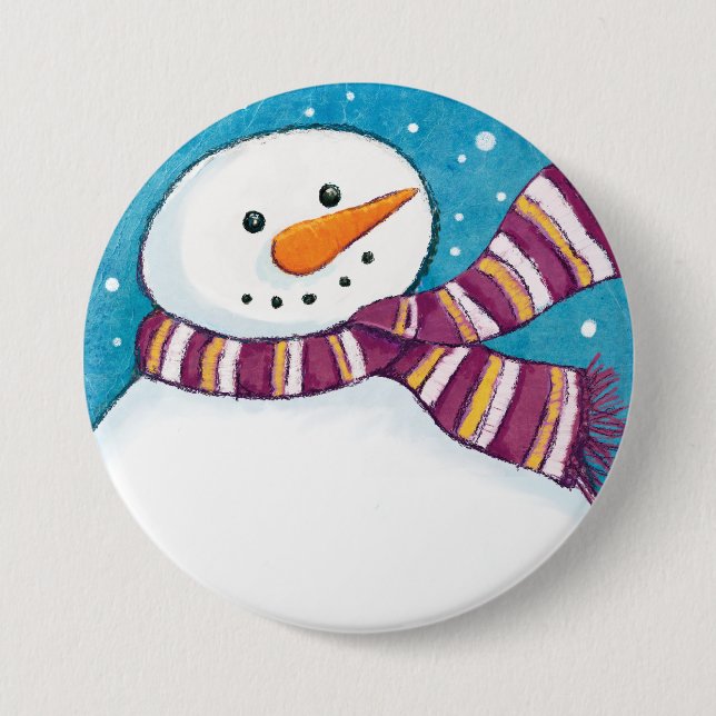 Friendly Festive Carrot Nosed Snowman Pin Badge (Front)