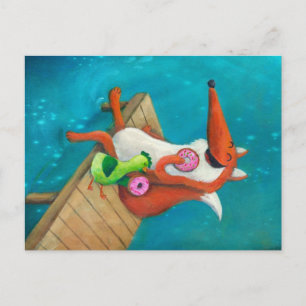 Friendly Fox and Chicken eating doughnuts Postcard