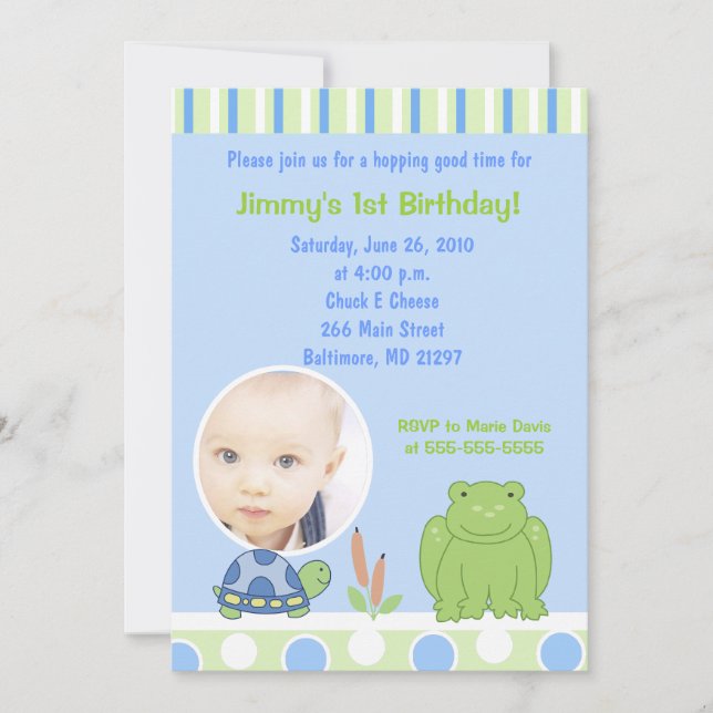 Friendly Frog & Turtle Photo Birthday Invitation (Front)