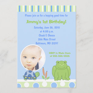 Friendly Frog & Turtle Photo Birthday Invitation