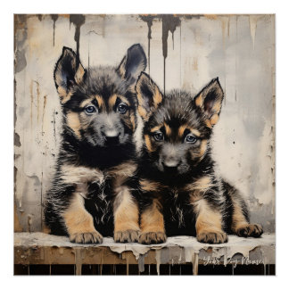 Friendly German Shepherd Puppy Dogs 001 - Raimon Poster